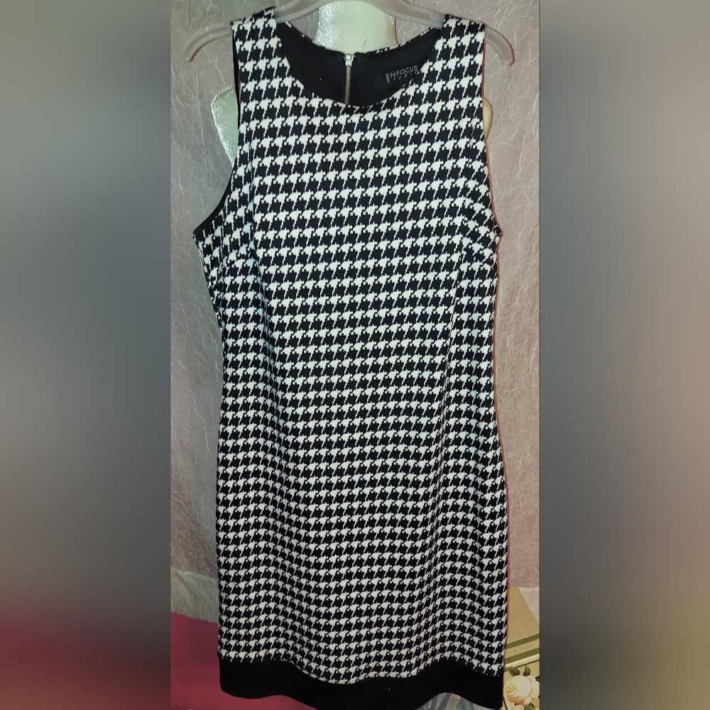 Enfocus Studios Women’s Sheath Dress Black Size 10 Houndstooth Print Sleeveless